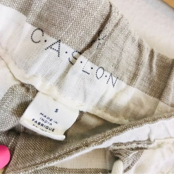 CASLON 100% Linen Lightweight Boho Relaxed Fit Striped Drawstring Pants Size S - Picture 2 of 8